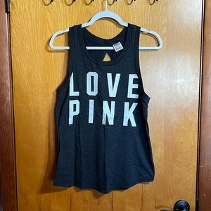 Dark heather gray tank top with keyhole back.
